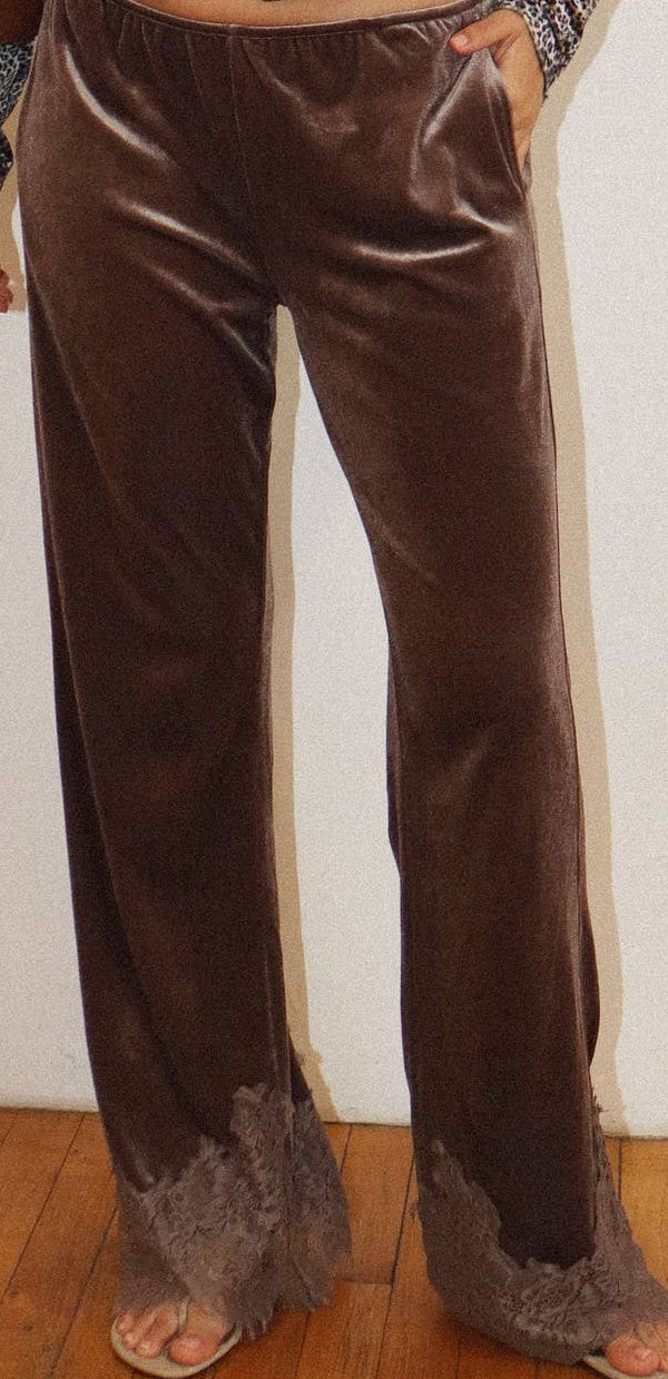 Velvet Lace Hem Pants