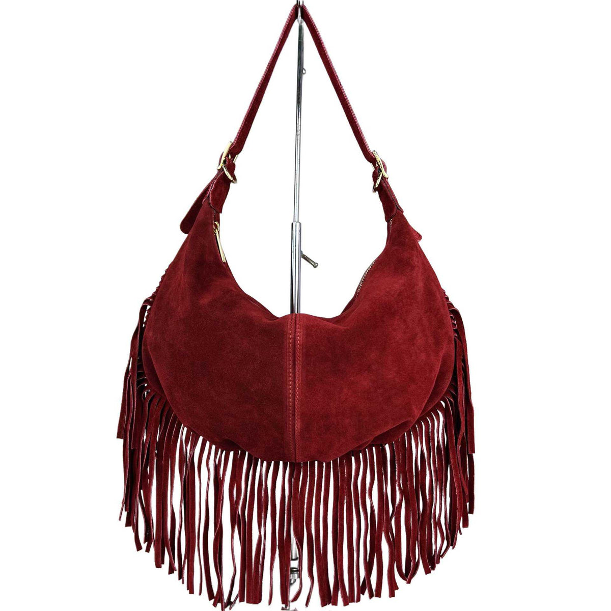 Burgundy Fringed Hobo