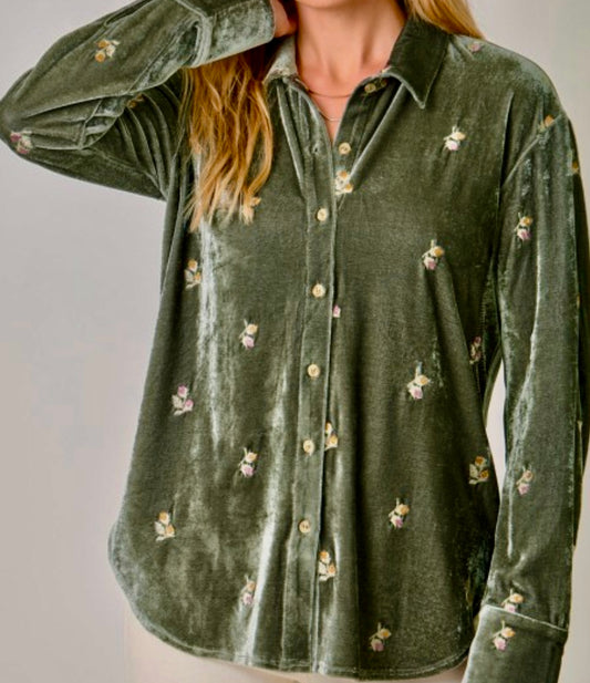 Embroidered Velvet Shirt