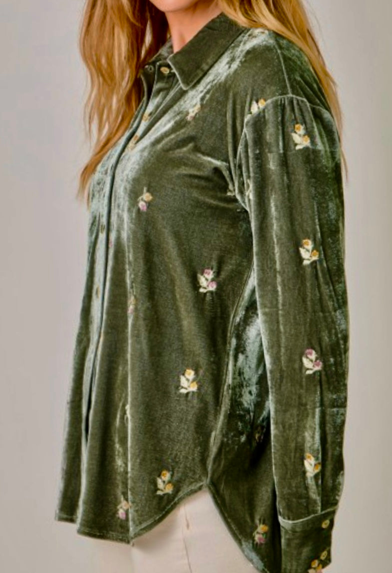 Embroidered Velvet Shirt