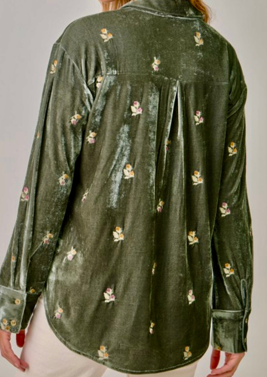 Embroidered Velvet Shirt