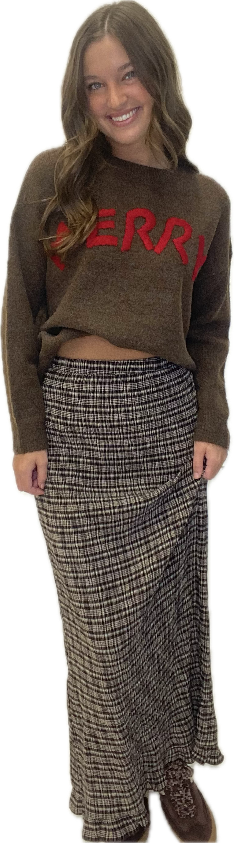 Crinkle Plaid Skirt