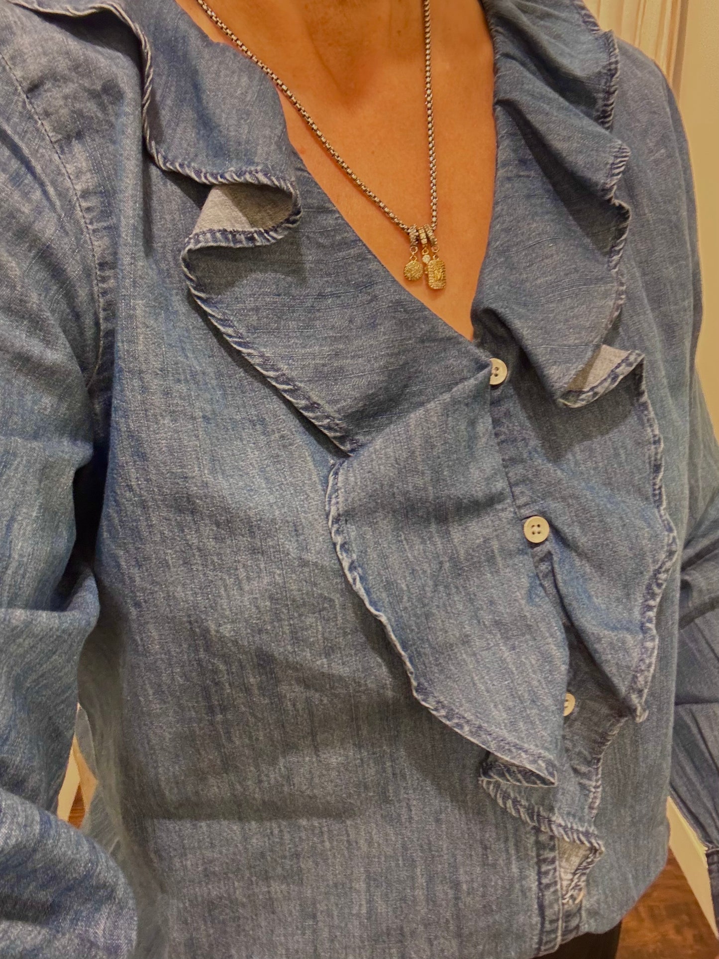 Ruffled Denim Shirt