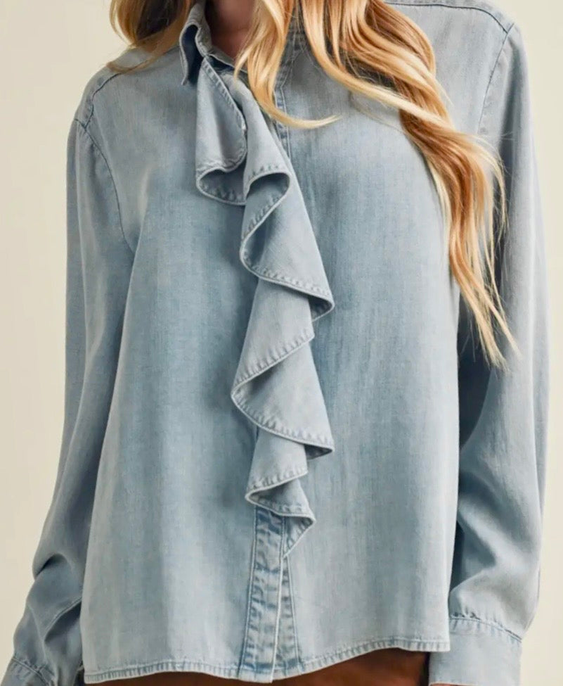 Ruffle Chambray Blouse