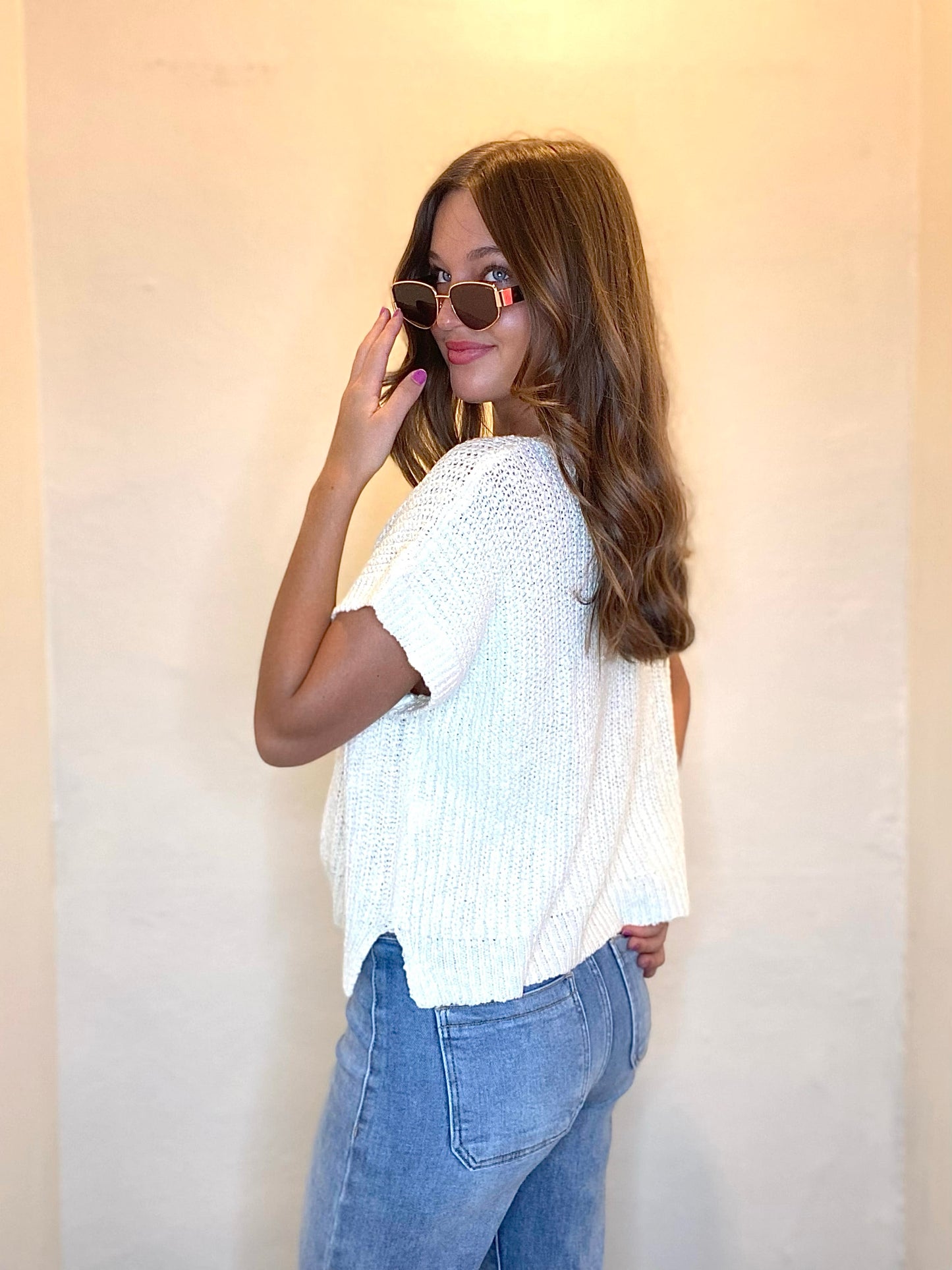 V Neck Ivory Top