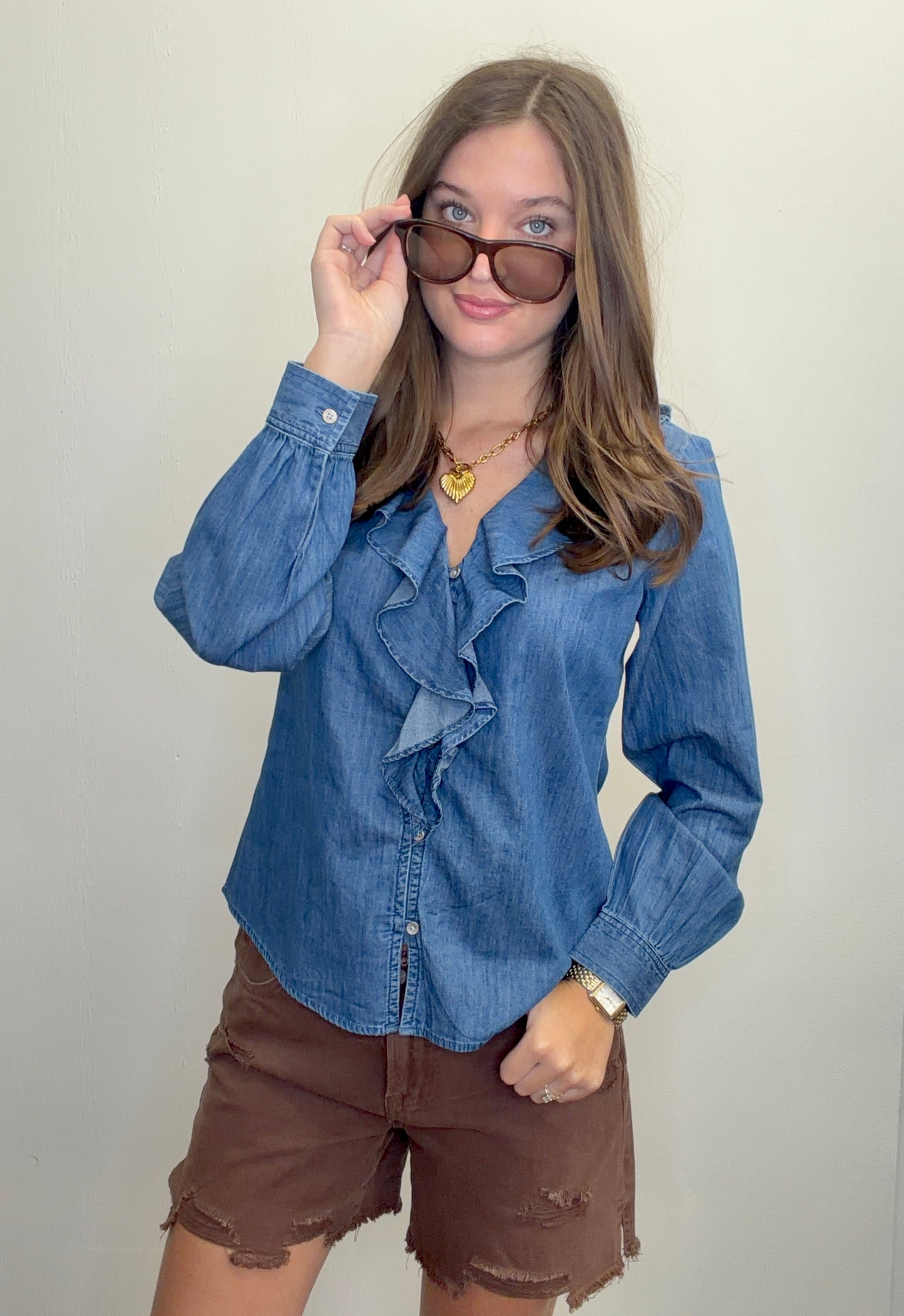 Ruffled Denim Shirt