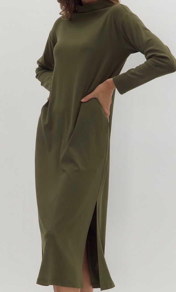 Mock Neck Midi Dress