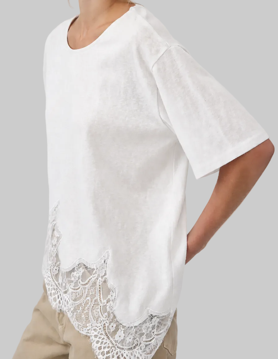 Slub Knit Lace Hem Tee