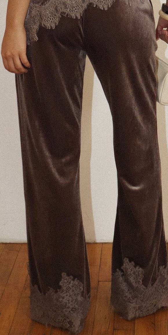 Velvet Lace Hem Pants
