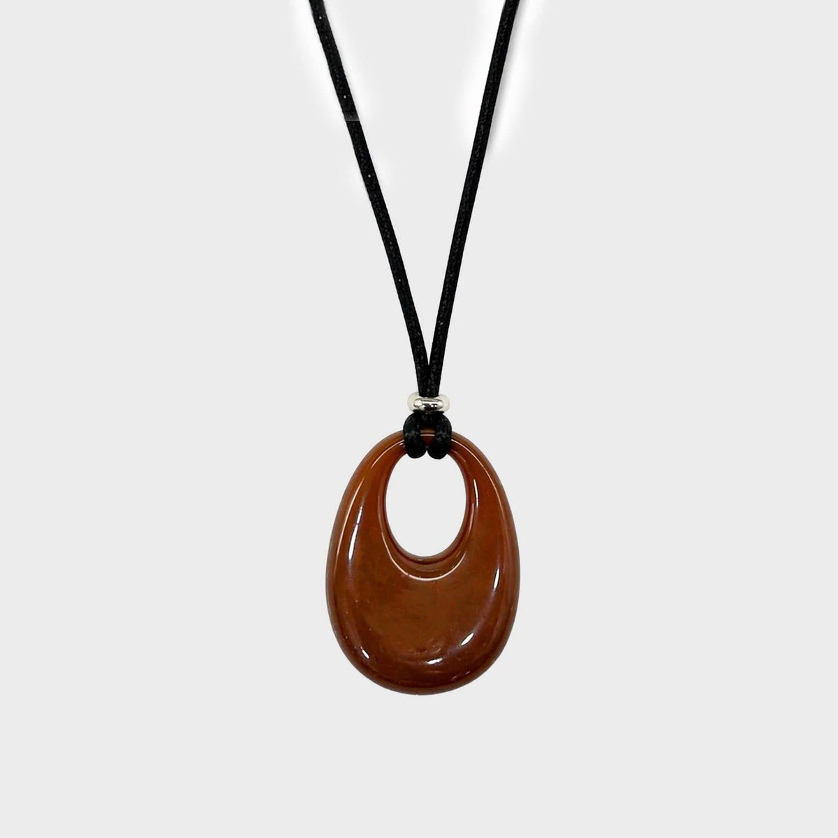 Statement Cord Modern Resin Pendant Necklace – Brown & Red: Brown