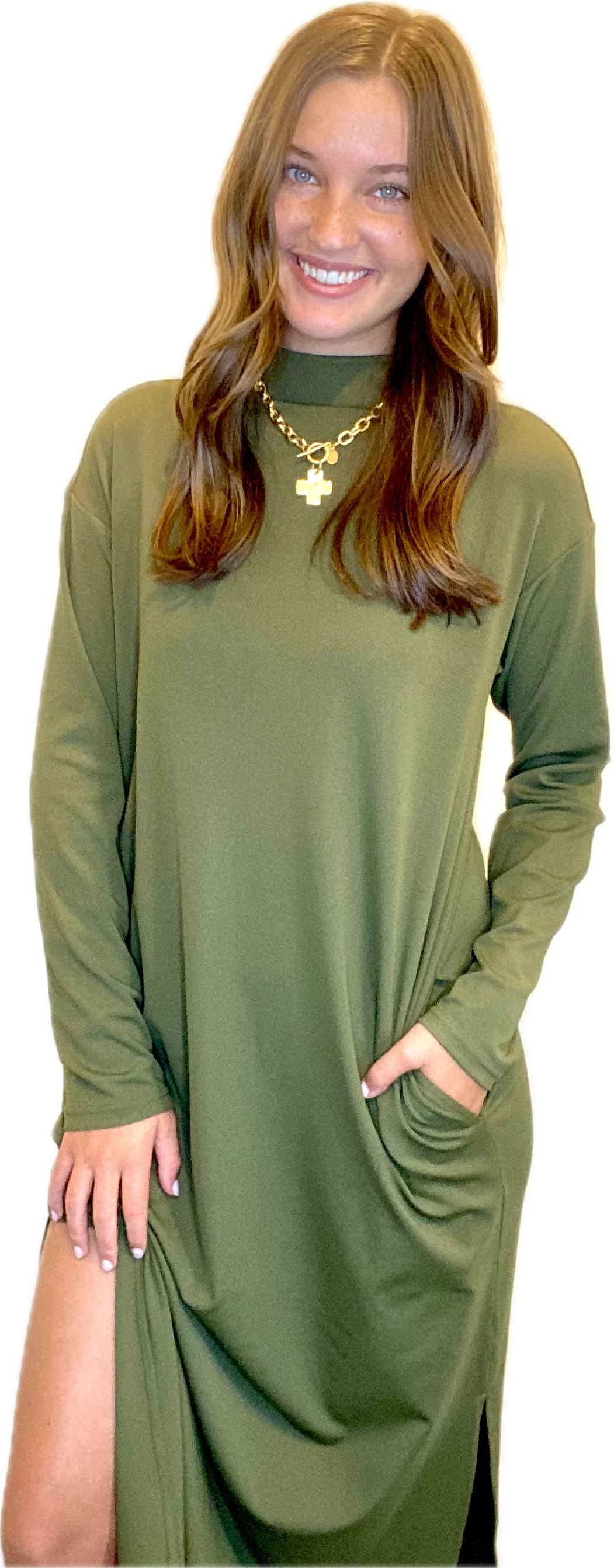 Mock Neck Midi Dress