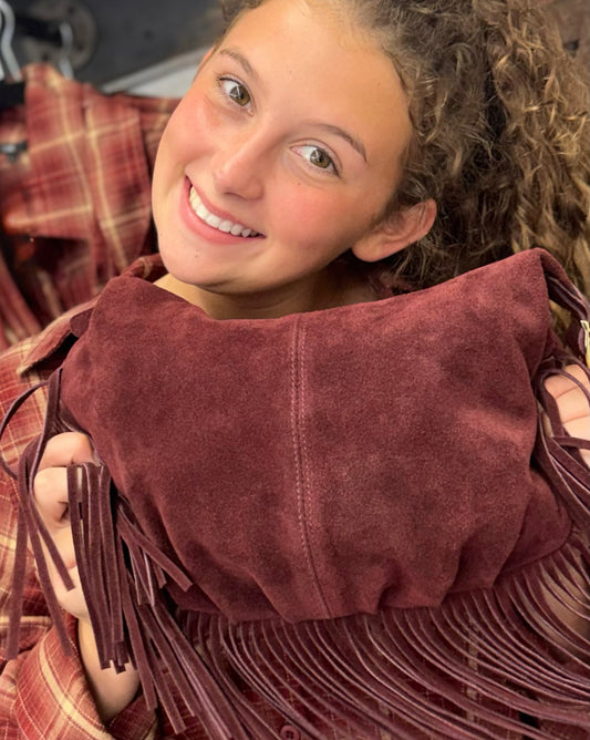 Burgundy Fringed Hobo