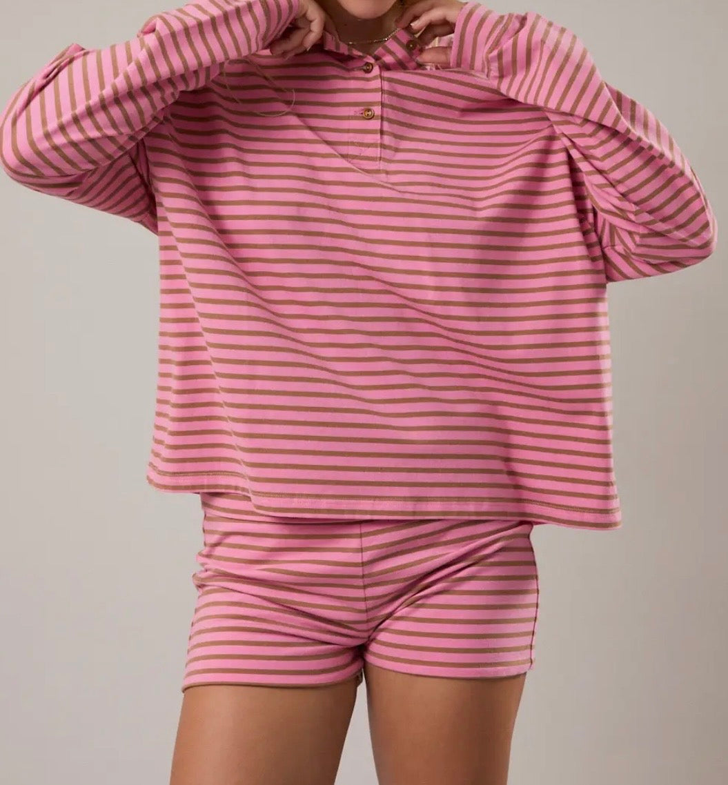 Pink/Brown Striped Shorts