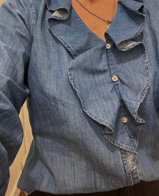 Ruffled Denim Shirt
