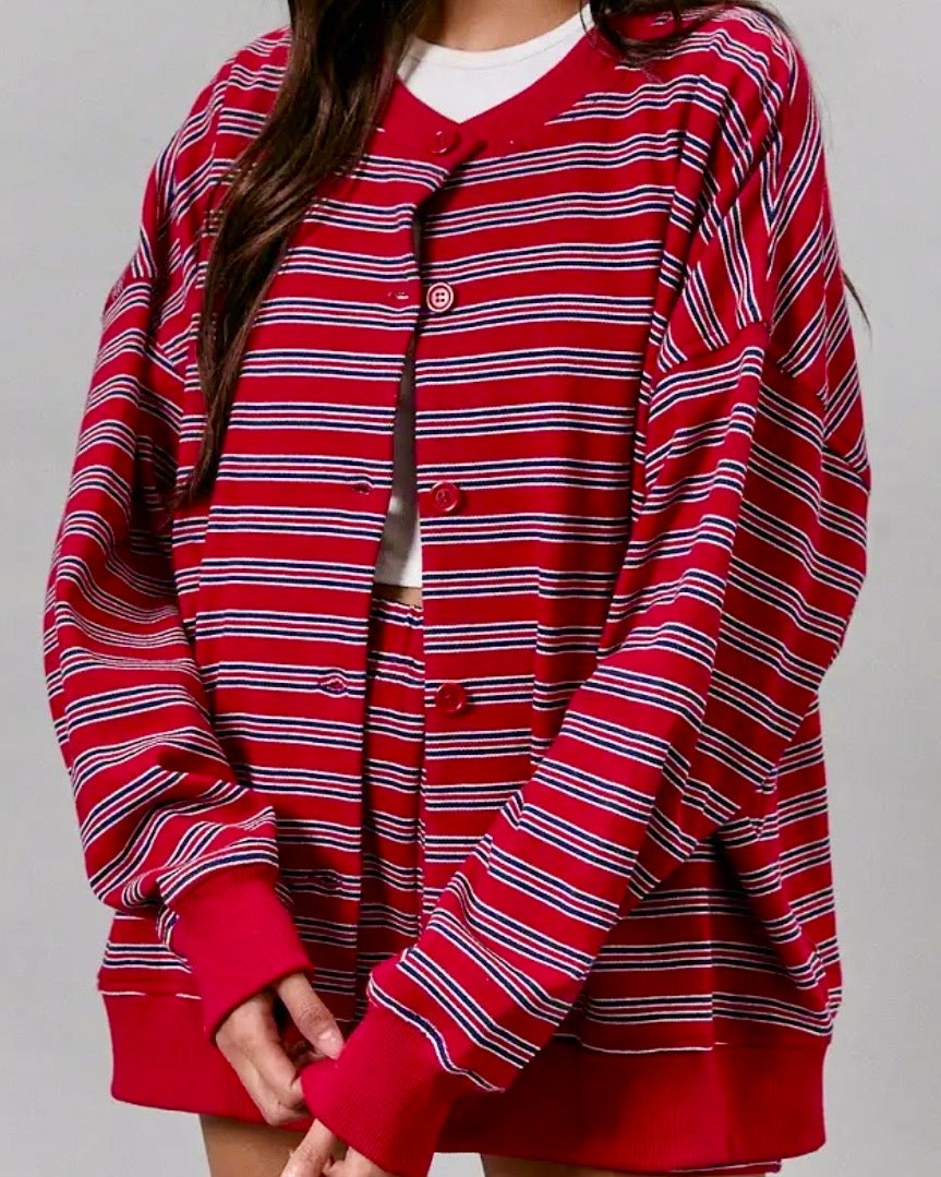Red Striped Cardigan