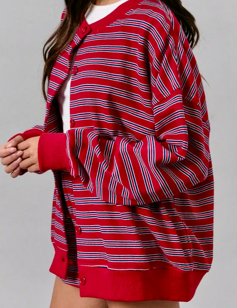 Red Striped Cardigan