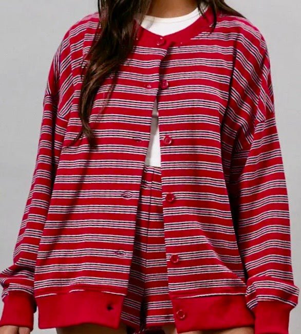 Red Striped Cardigan