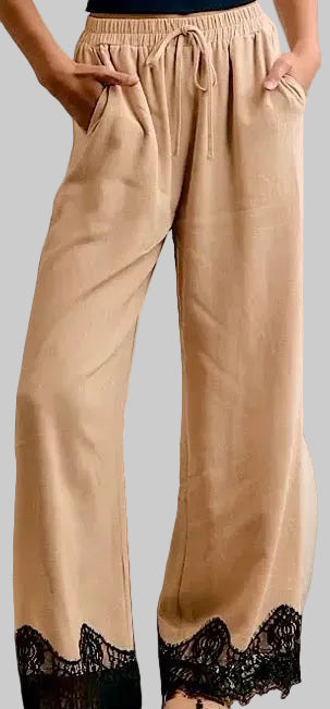 Lace Trim Linen Pants