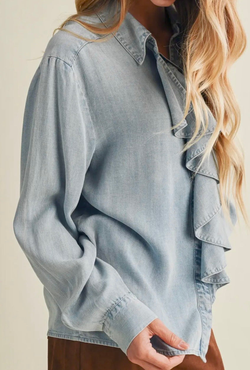 Ruffle Chambray Blouse