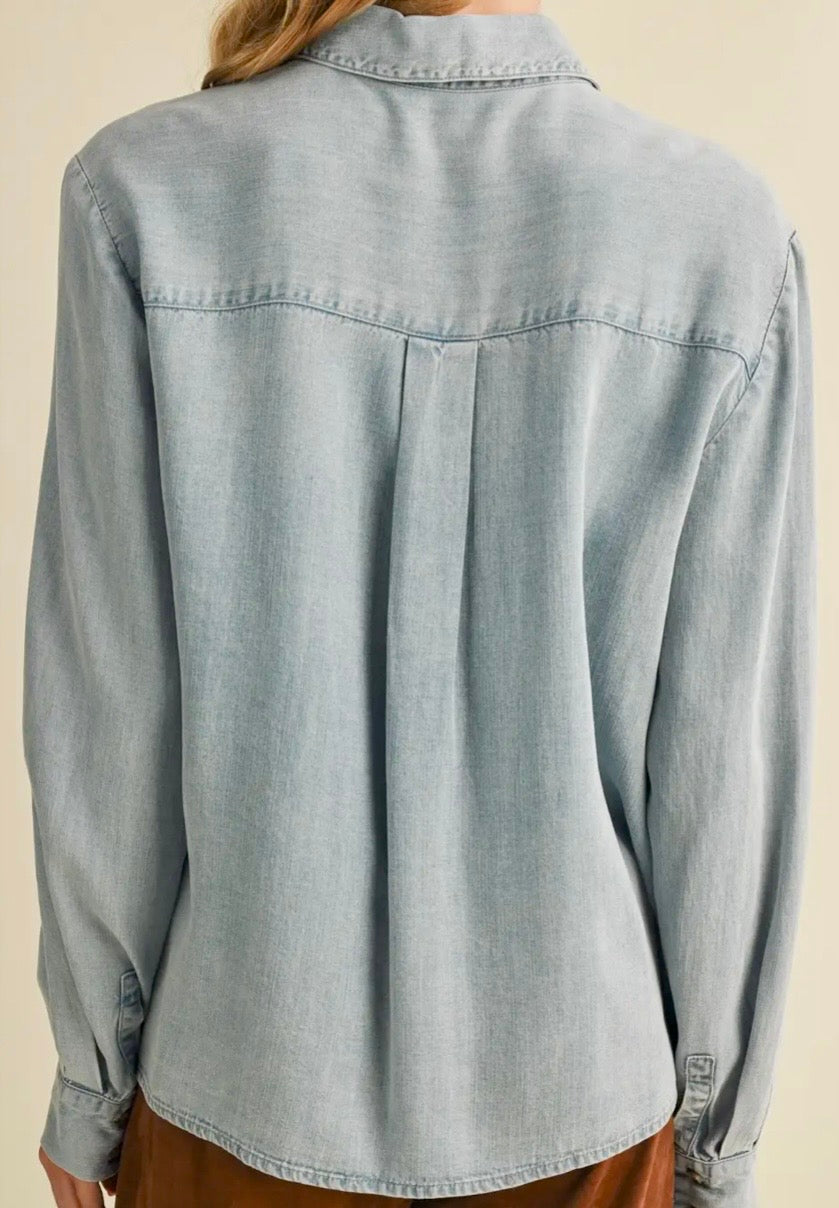 Ruffle Chambray Blouse