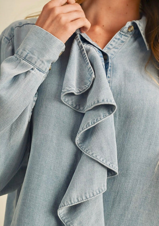 Ruffle Chambray Blouse