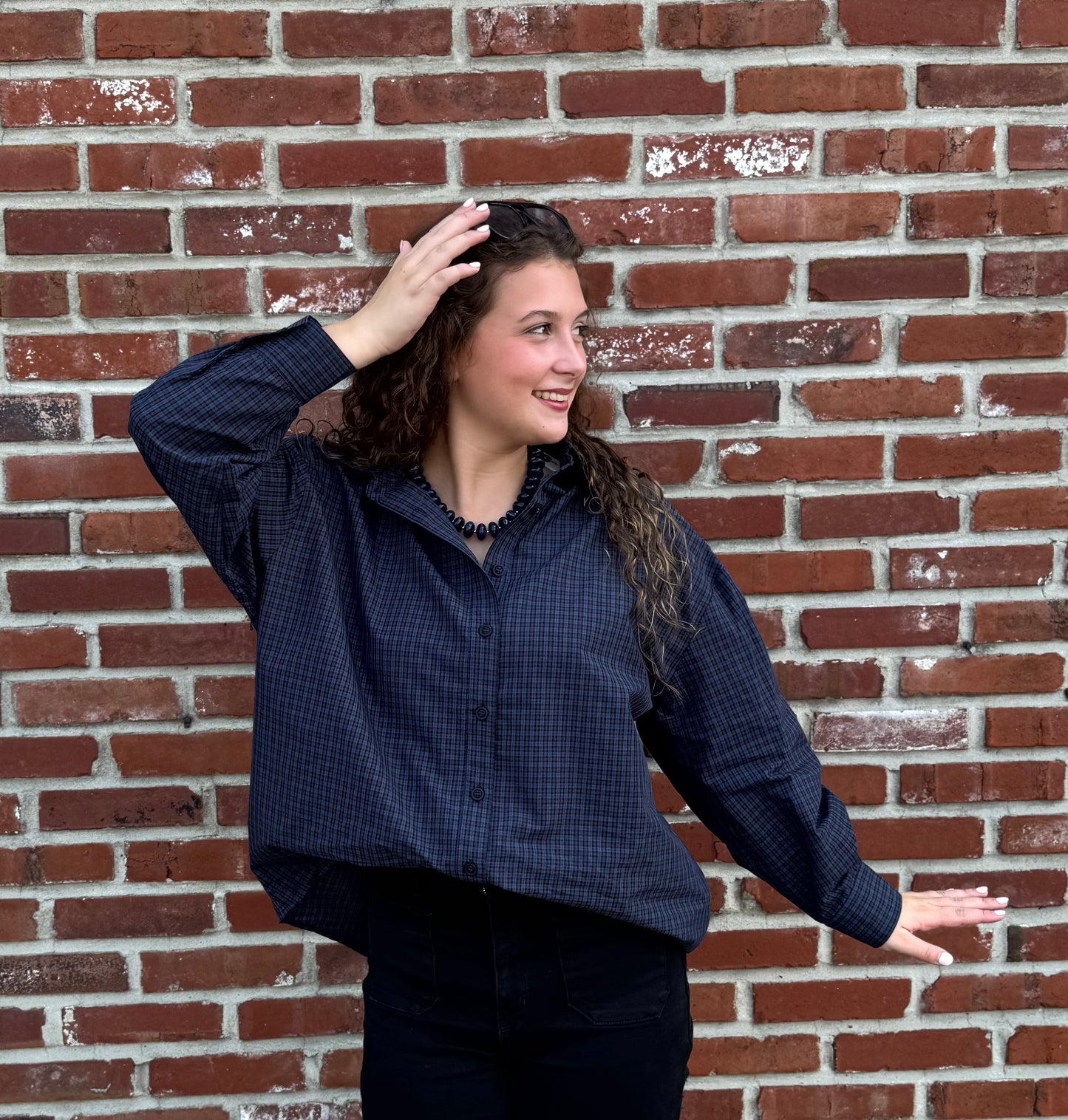 Navy Plaid Oversize Shirt