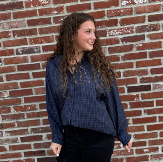 Navy Plaid Oversize Shirt