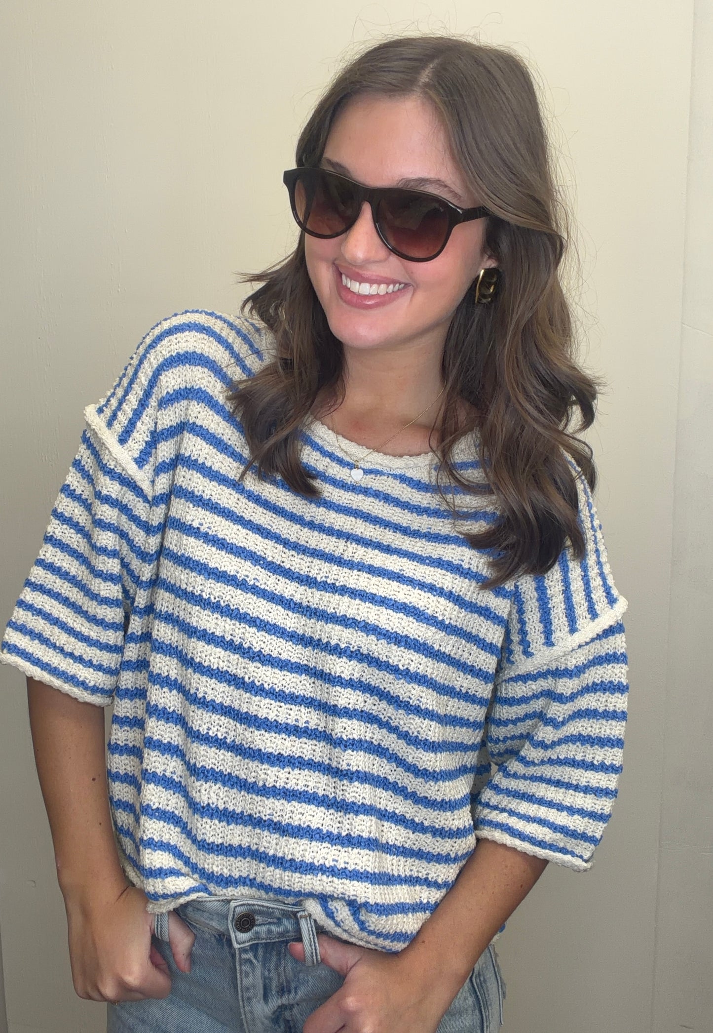 3/4 Sleeve Stripe Top
