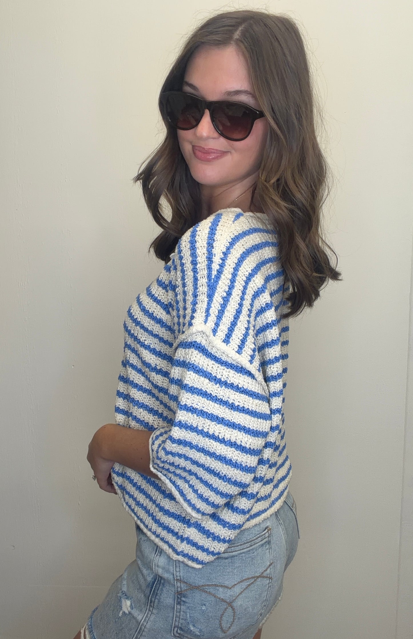 3/4 Sleeve Stripe Top