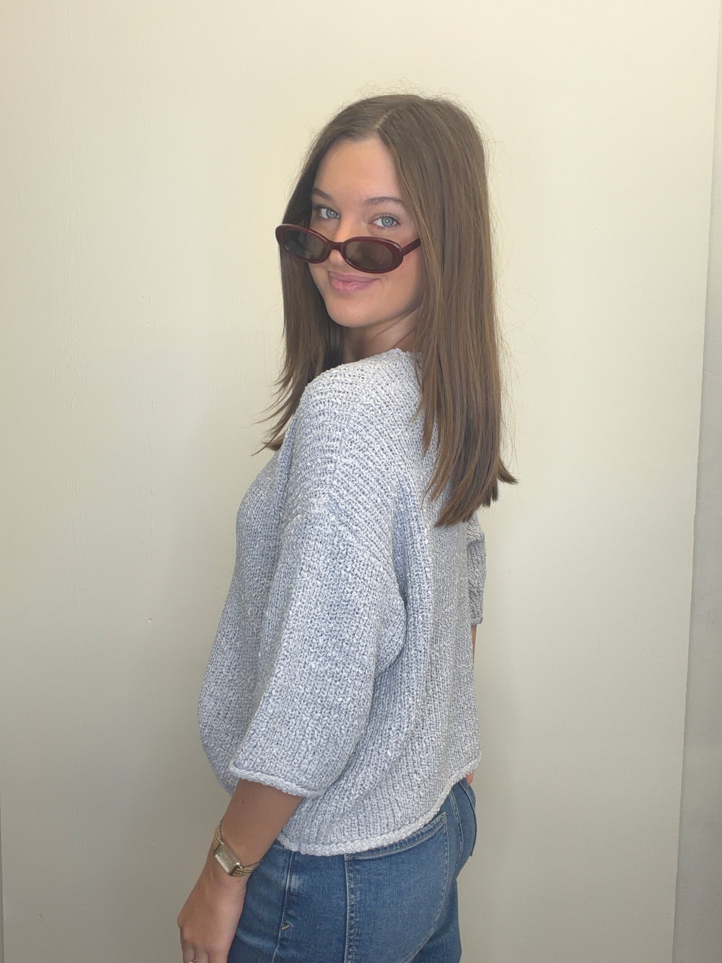 3/4 Sleeve Solid Sweater