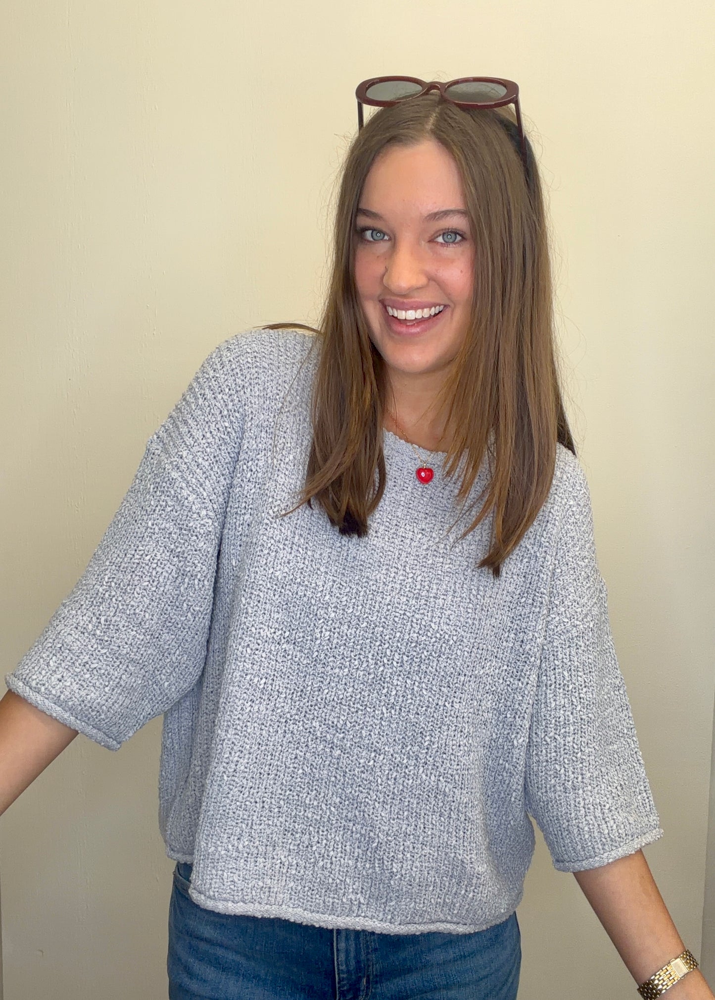 3/4 Sleeve Solid Sweater