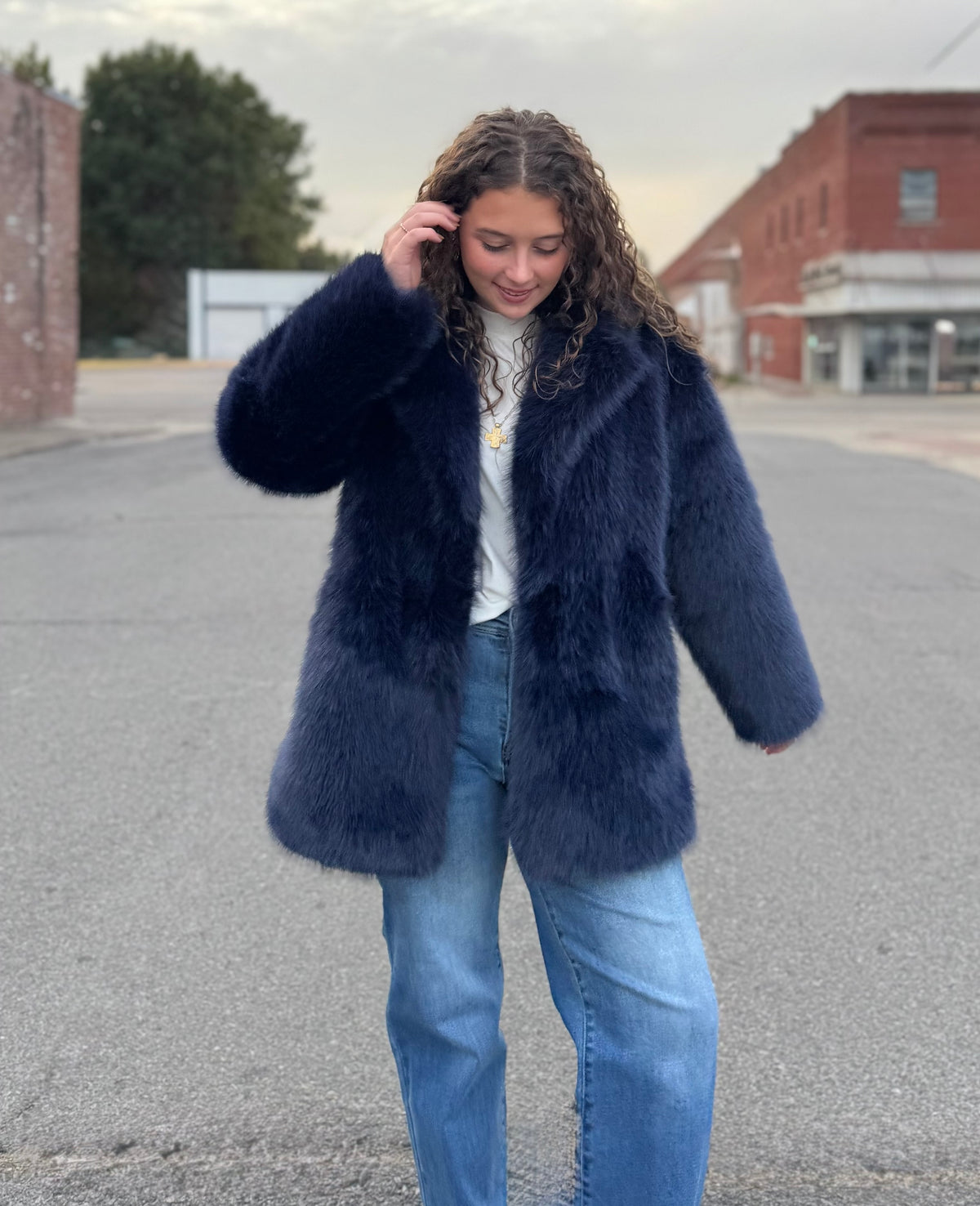 Faux Fur Navy Coat