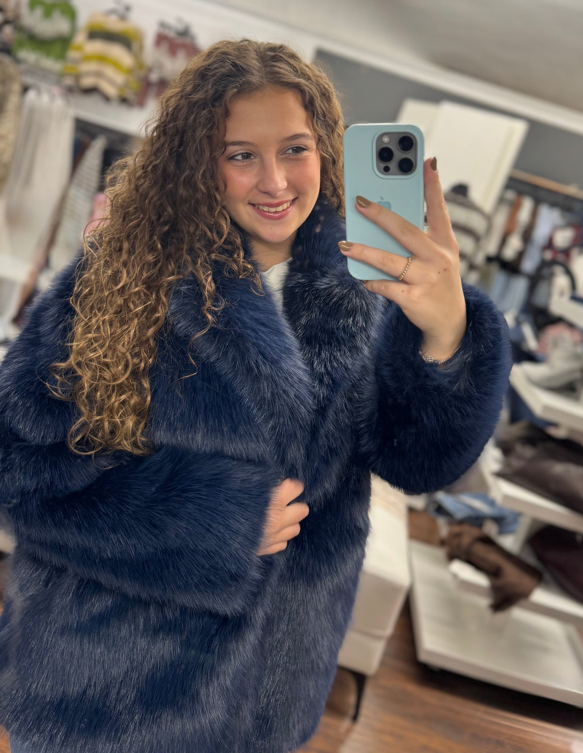 Faux Fur Navy Coat