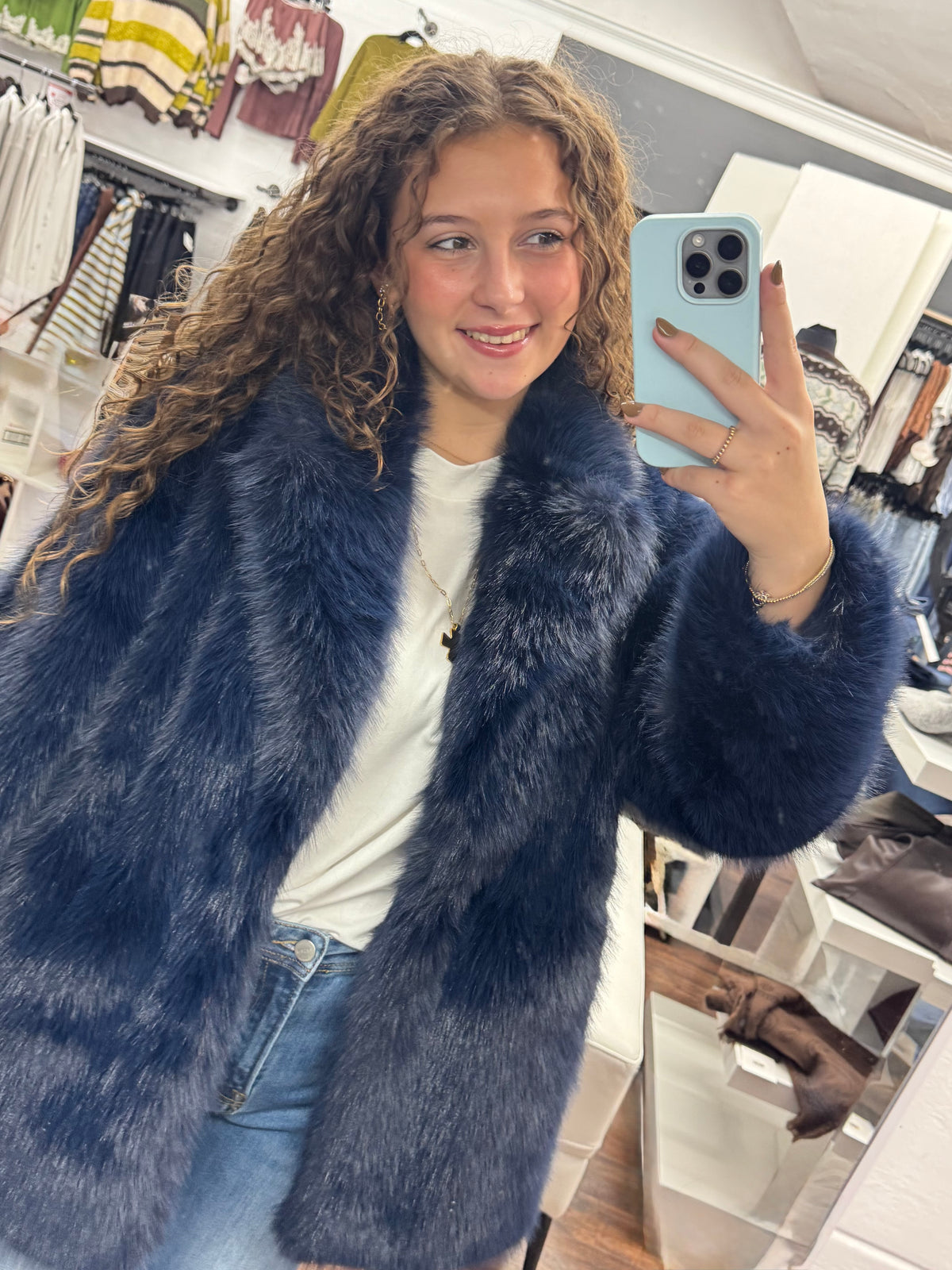 Faux Fur Navy Coat