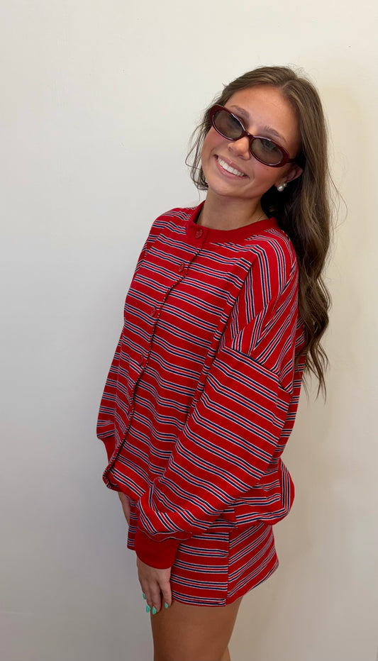 Red Striped Cardigan