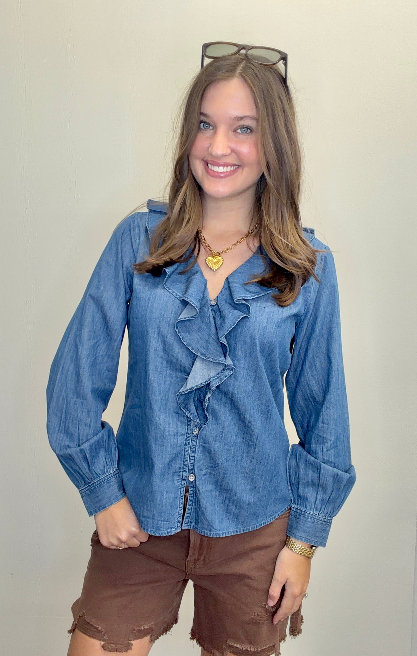 Ruffled Denim Shirt