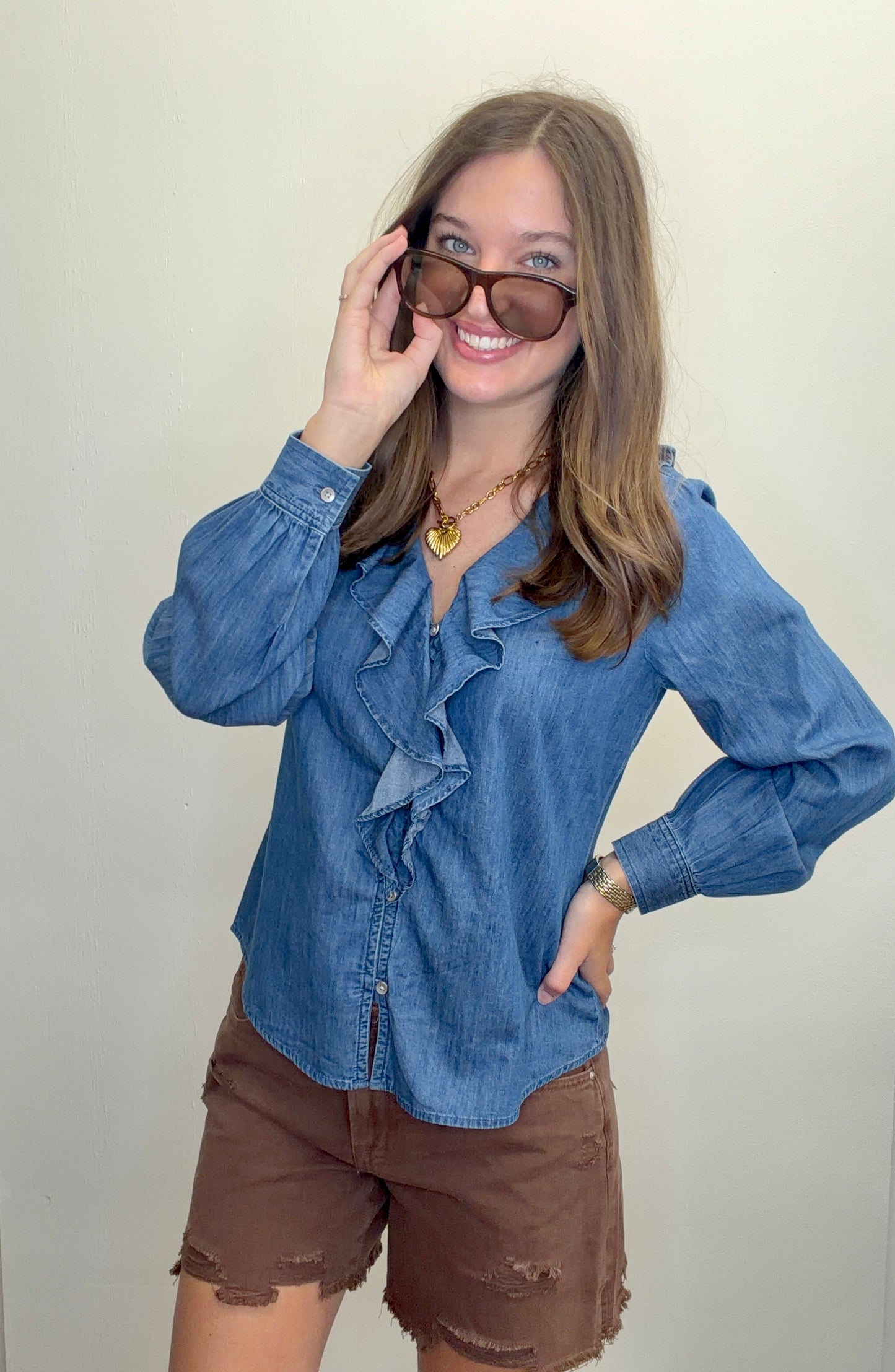 Ruffled Denim Shirt