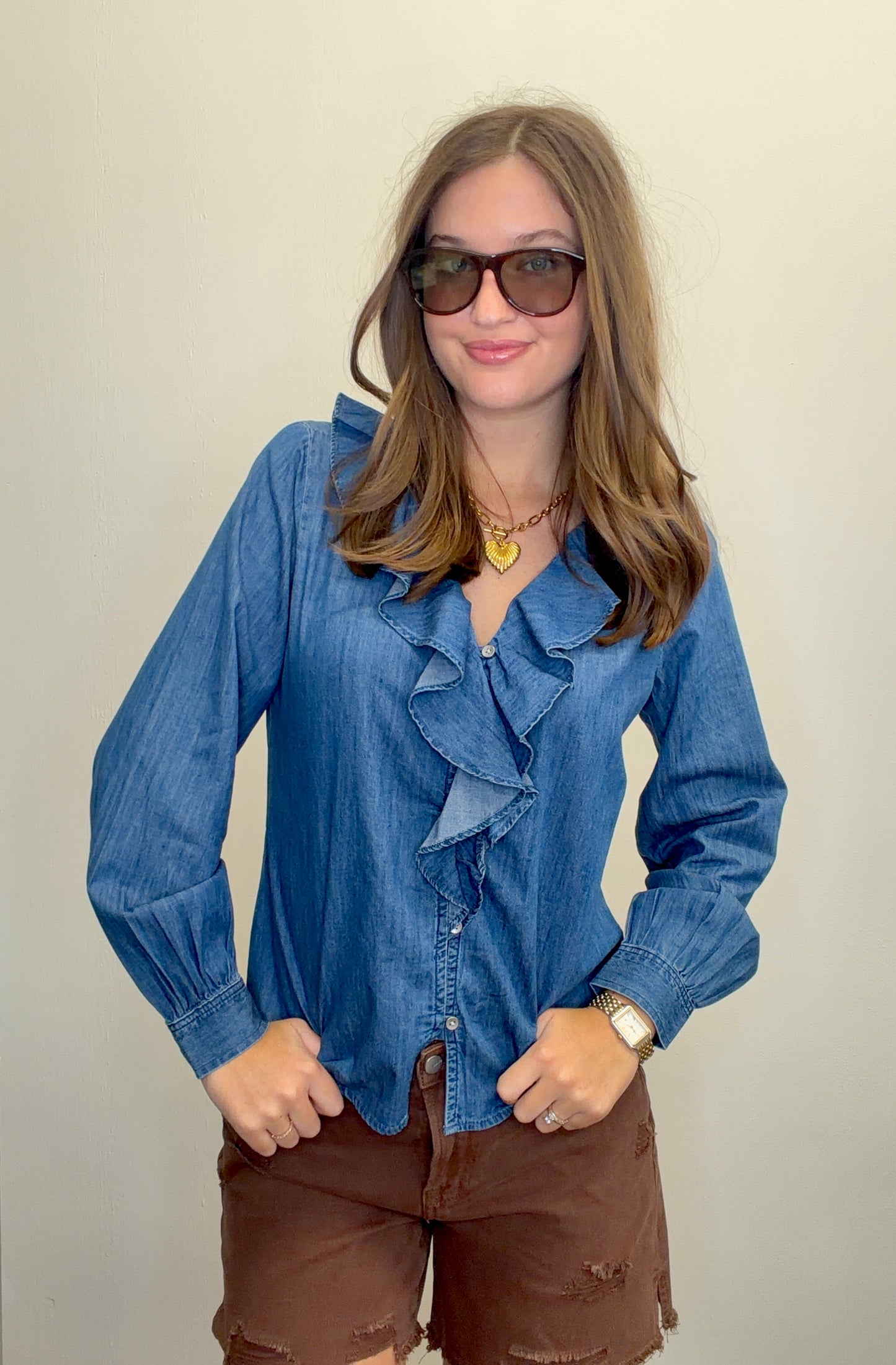 Ruffled Denim Shirt