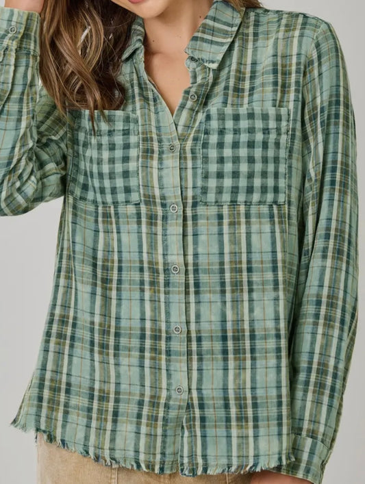Fringe Hem Plaid Shirt