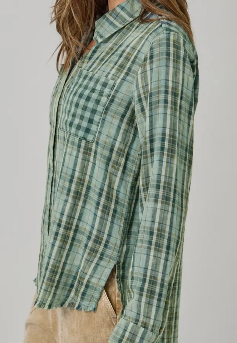 Fringe Hem Plaid Shirt