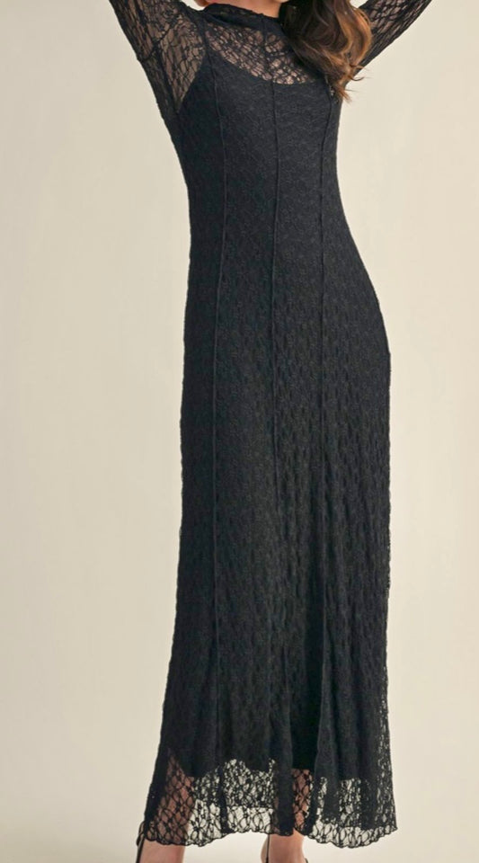 Mock Neck Lace Dress
