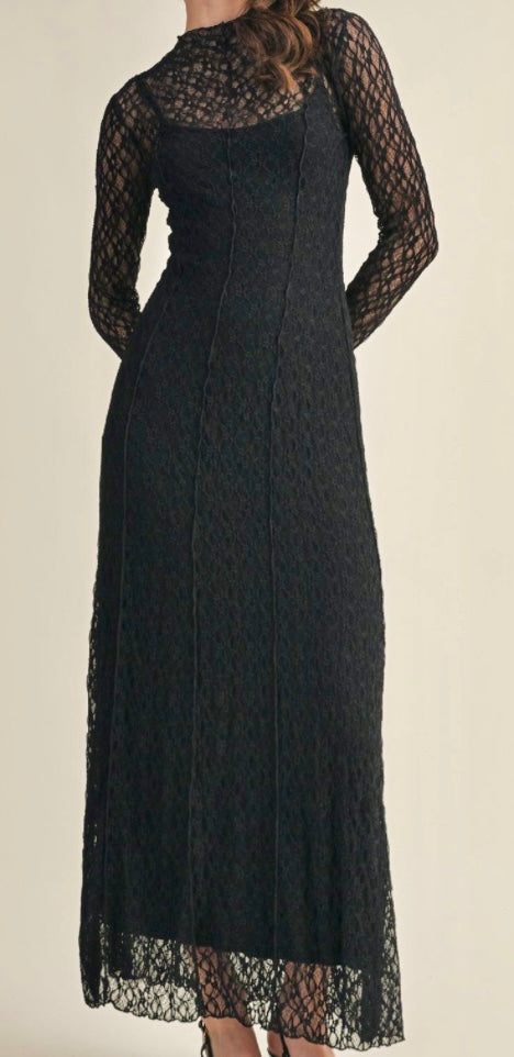Mock Neck Lace Dress