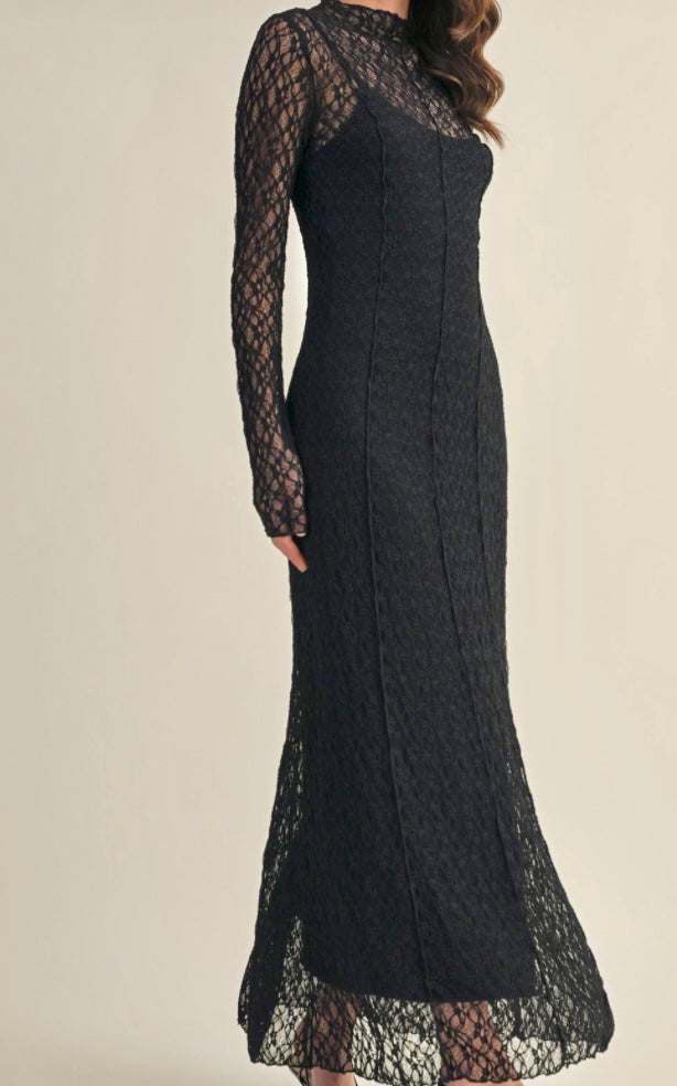 Mock Neck Lace Dress