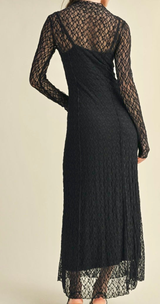 Mock Neck Lace Dress
