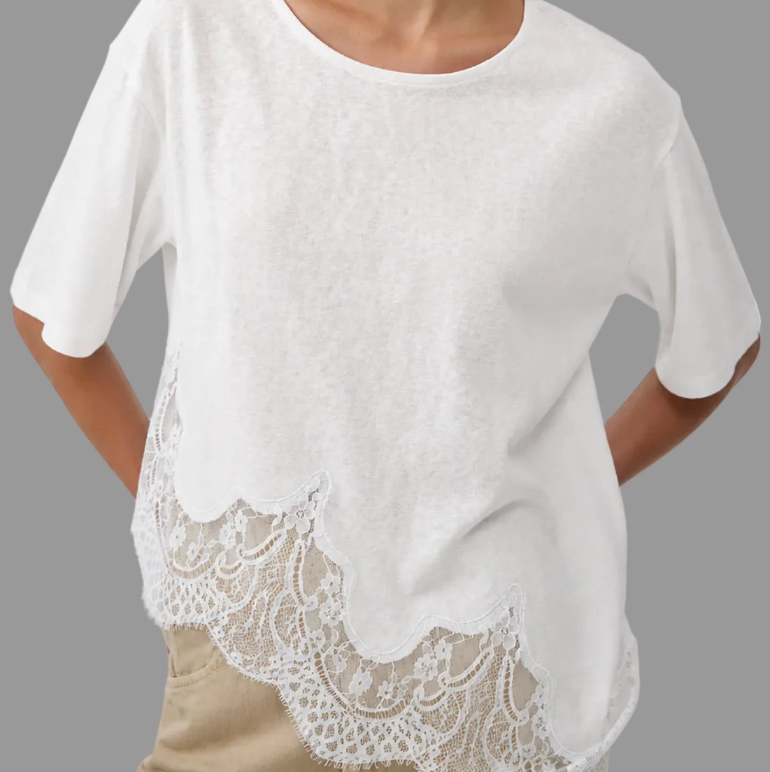 Slub Knit Lace Hem Tee