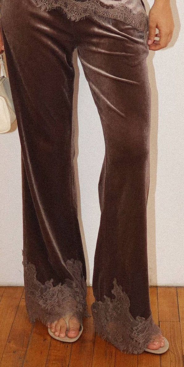 Velvet Lace Hem Pants