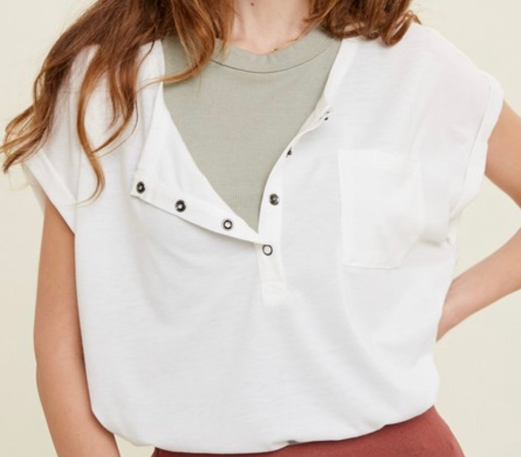 Short Sleeve Snap Front Top